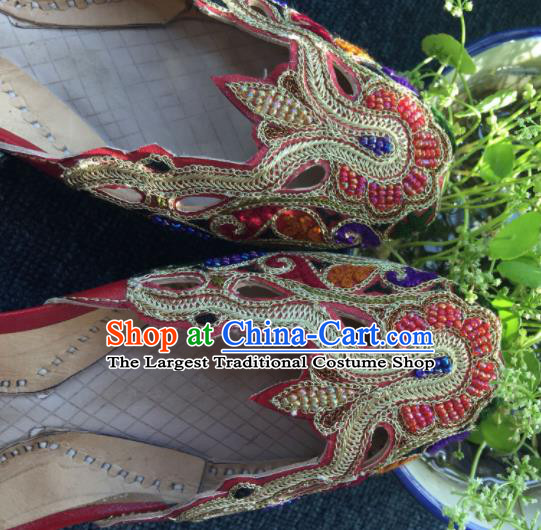 Asian India Traditional Embroidered Red Leather Shoes Indian Handmade Shoes for Women