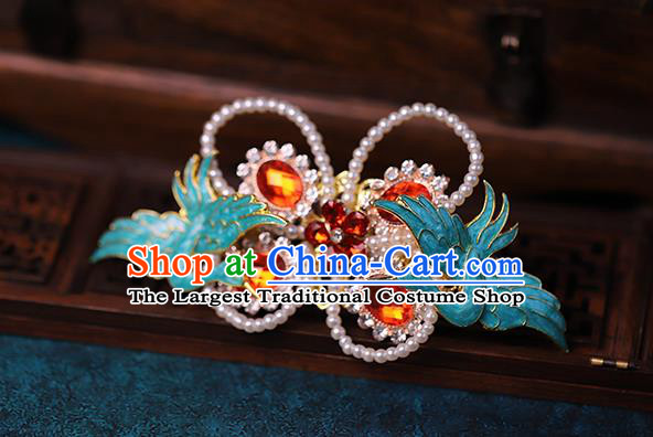 Traditional Chinese Handmade Pearls Crane Hair Crown Headdress Ancient Hanfu Hair Accessories for Women