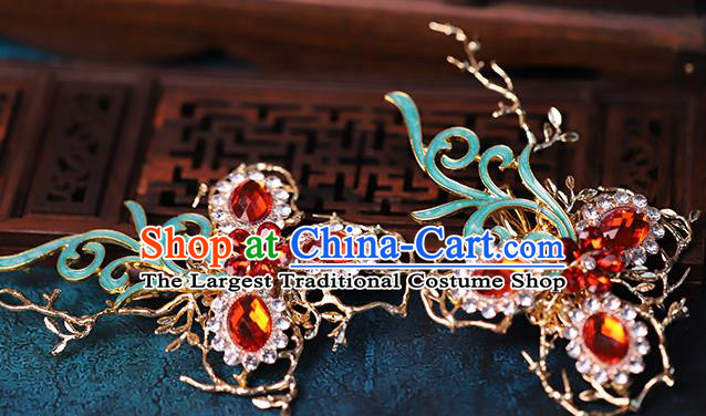 Traditional Chinese Handmade Red Crystal Hair Claws Headdress Ancient Hanfu Hair Accessories for Women