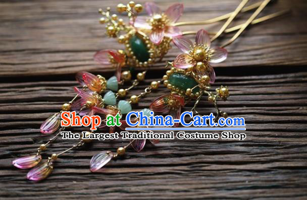 Traditional Chinese Handmade Grass Flower Tassel Hairpins Headdress Ancient Hanfu Hair Accessories for Women