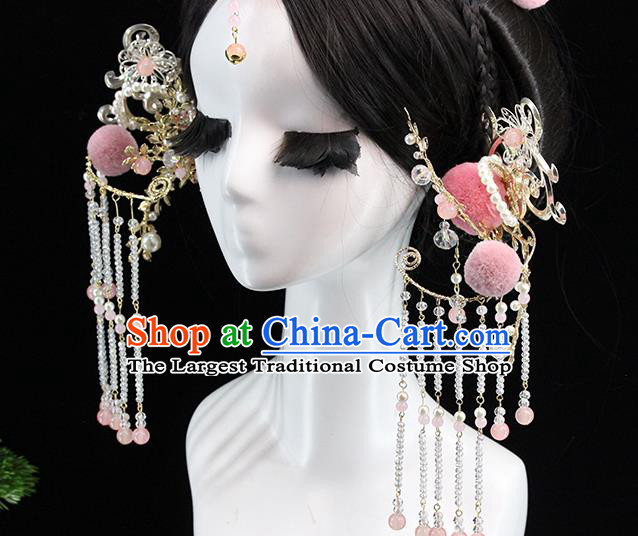 Traditional Chinese Wedding Pink Venonat Hairpins Hair Crown Headdress Ancient Queen Hair Accessories for Women