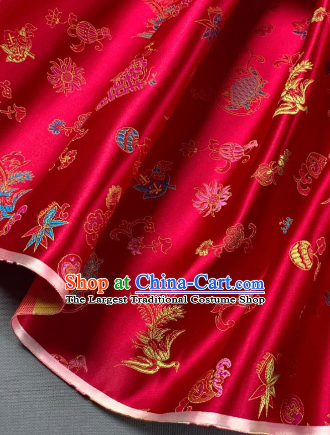Chinese Classical Phoenix Bamboo Pattern Design Red Silk Fabric Asian Traditional Hanfu Brocade Material