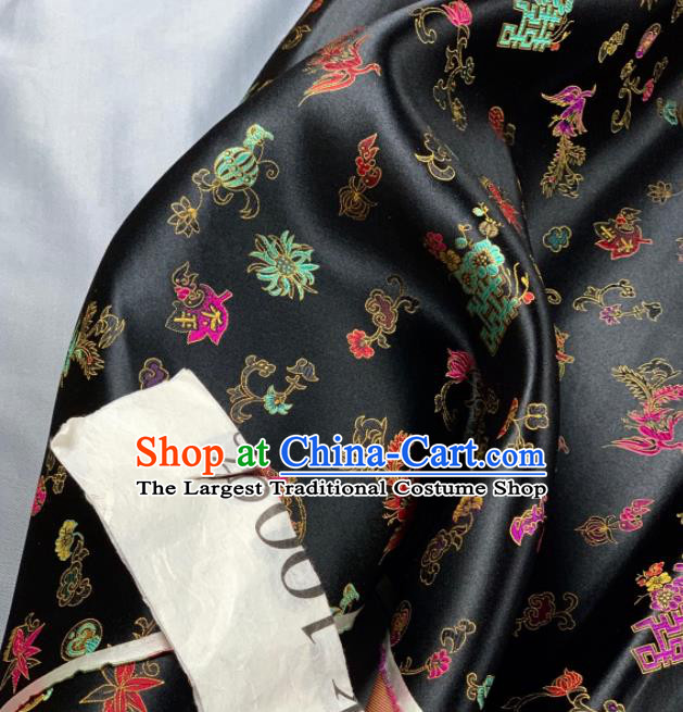 Chinese Classical Phoenix Bamboo Pattern Design Black Silk Fabric Asian Traditional Hanfu Brocade Material