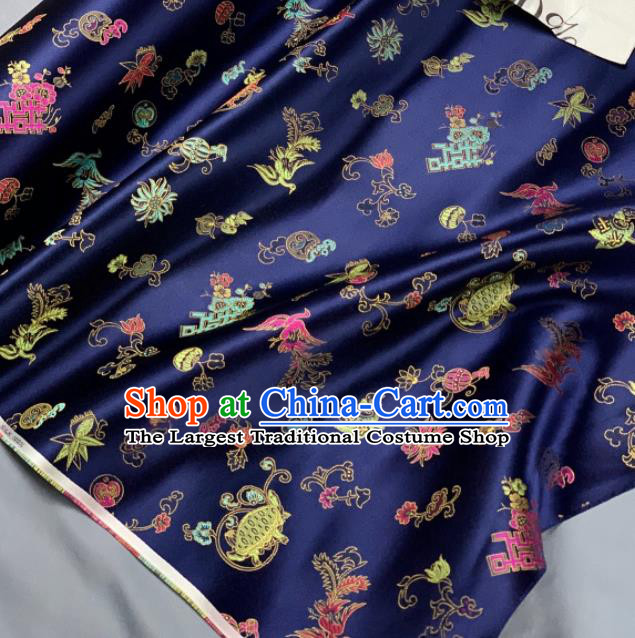 Chinese Classical Phoenix Bamboo Pattern Design Royalblue Silk Fabric Asian Traditional Hanfu Brocade Material