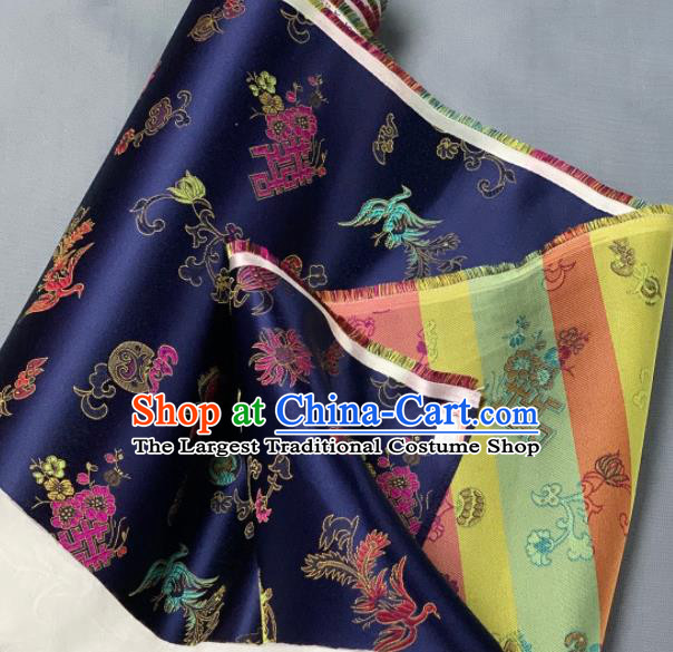 Chinese Classical Phoenix Bamboo Pattern Design Royalblue Silk Fabric Asian Traditional Hanfu Brocade Material