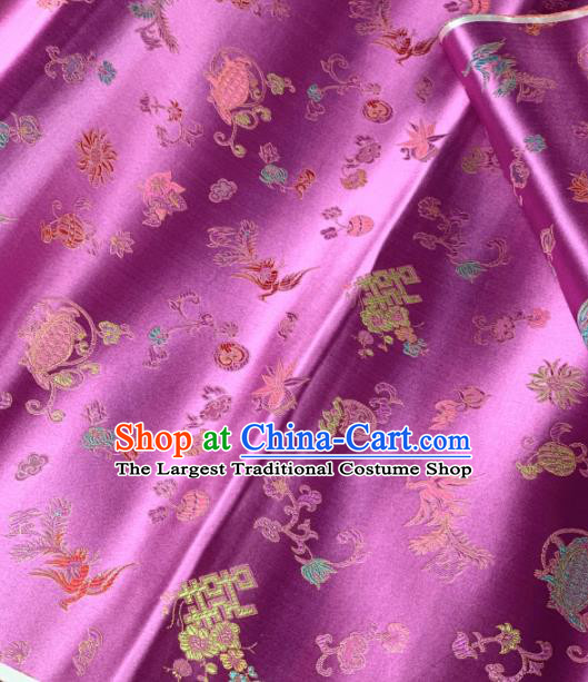Chinese Classical Phoenix Bamboo Pattern Design Lilac Silk Fabric Asian Traditional Hanfu Brocade Material