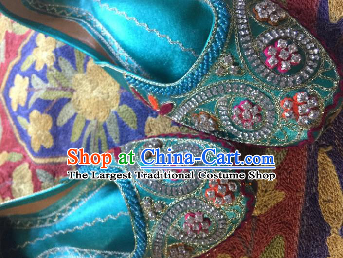 Asian India Traditional Embroidered Green Crystal Shoes Indian Handmade Shoes for Women