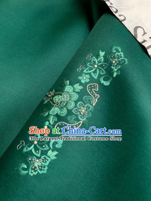 Chinese Classical Embroidered Flowers Pattern Design Green Silk Fabric Asian Traditional Hanfu Brocade Material