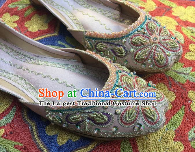 Asian India Traditional Embroidered Light Pink Shoes Indian Handmade Shoes for Women