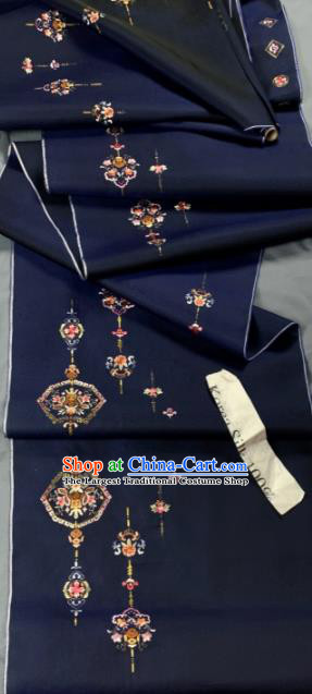 Chinese Classical Peach Flowers Pattern Design Navy Silk Fabric Asian Traditional Hanfu Brocade Material