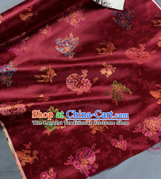 Chinese Classical Plum Blossom Pattern Design Purplish Red Silk Fabric Asian Traditional Hanfu Brocade Material