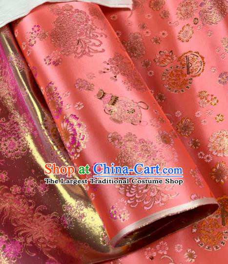 Chinese Classical Chrysanthemum Pattern Design Orange Silk Fabric Asian Traditional Hanfu Brocade Material