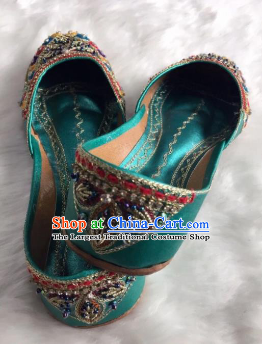 Asian India Traditional Embroidered Leaf Green Shoes Indian Handmade Shoes for Women