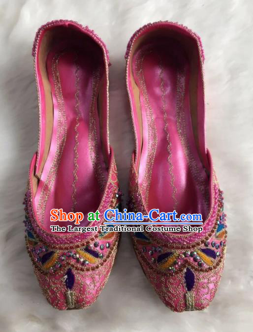 Asian India Traditional Embroidered Leaf Rosy Shoes Indian Handmade Shoes for Women