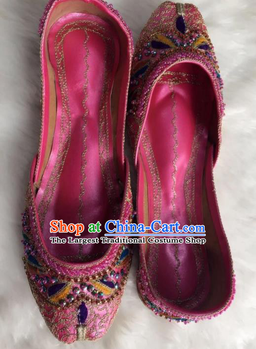 Asian India Traditional Embroidered Leaf Rosy Shoes Indian Handmade Shoes for Women