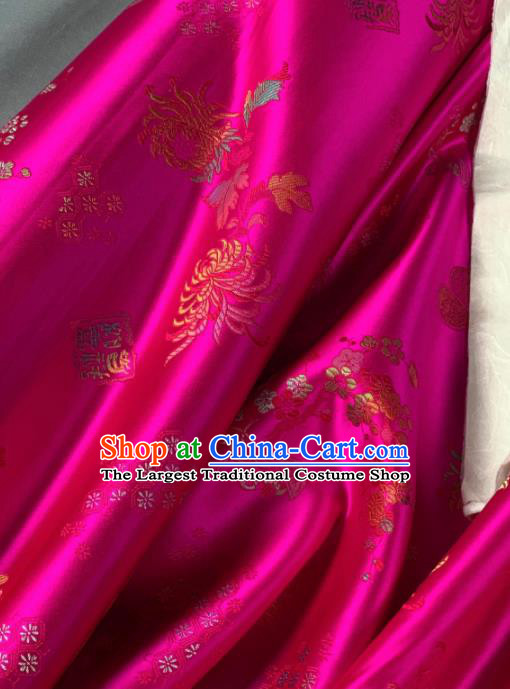 Chinese Classical Chrysanthemum Plum Pattern Design Rosy Silk Fabric Asian Traditional Hanfu Brocade Material