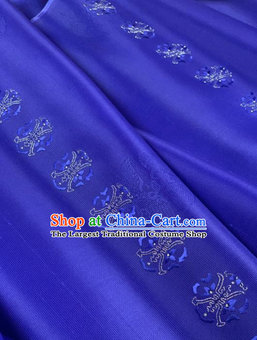 Chinese Classical Embroidered Pattern Design Royalblue Silk Fabric Asian Traditional Hanfu Material