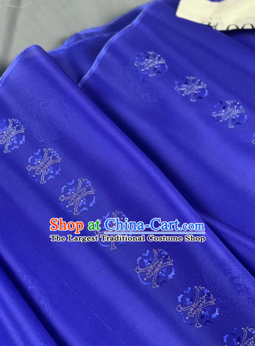 Chinese Classical Embroidered Pattern Design Royalblue Silk Fabric Asian Traditional Hanfu Material