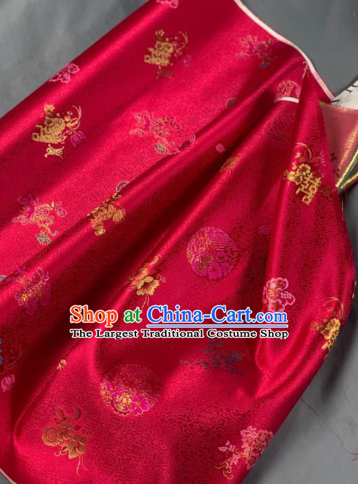 Chinese Classical Wedding Peony Pattern Design Red Silk Fabric Asian Traditional Hanfu Brocade Material