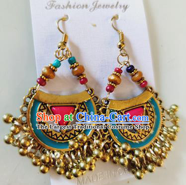 Asian India Traditional Dance Golden Ear Jewelry Indian Handmade Earrings for Women