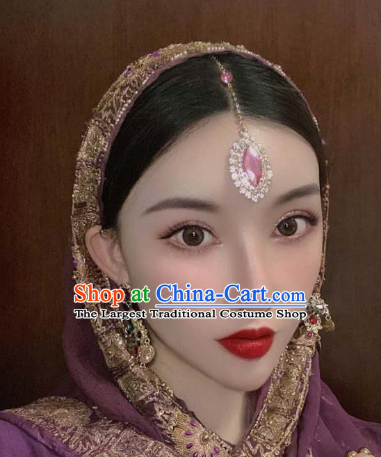 India Traditional Pink Eyebrows Pendant Asian Indian Handmade Hair Accessories for Women