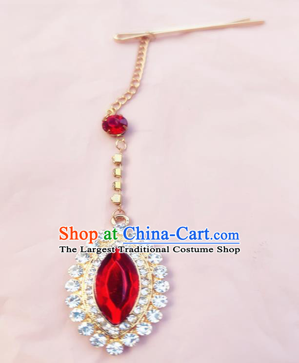 India Traditional Red Eyebrows Pendant Asian Indian Handmade Hair Accessories for Women