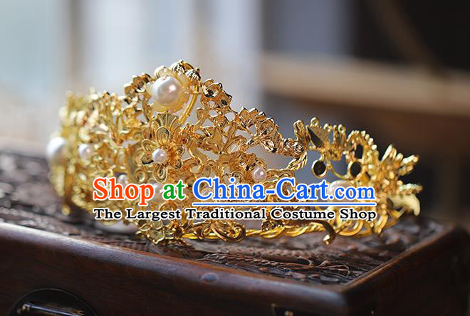 Traditional Chinese Wedding Golden Hair Crown Tassel Hairpins Headdress Ancient Bride Hair Accessories for Women