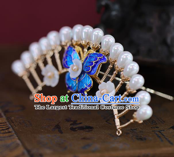 Traditional Chinese Handmade Cloisonne Butterfly Hairpin Headdress Ancient Hanfu Hair Accessories for Women