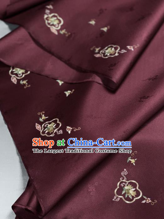 Asian Chinese Traditional Embroidered Pomegranate Pattern Design Wine Red Silk Fabric Hanfu Material