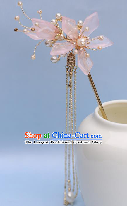 Traditional Chinese Handmade Pink Flower Hairpins Headdress Ancient Hanfu Hair Accessories for Women