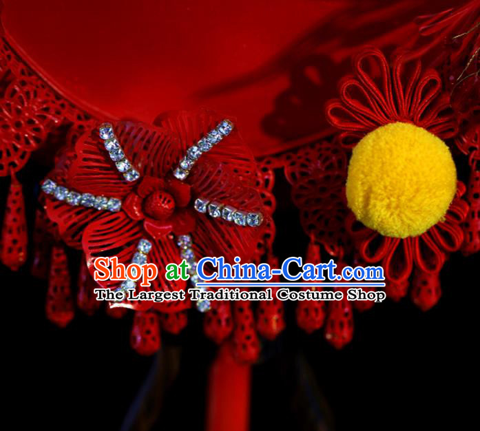 Traditional Chinese Handmade Red Butterfly Round Fans Ancient Hanfu Wedding Palace Fan for Women