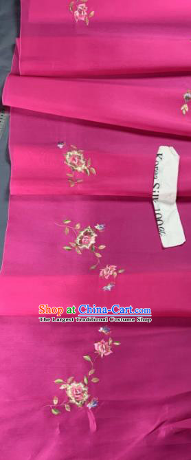 Asian Chinese Traditional Embroidered Flowers Pattern Design Rosy Silk Fabric Hanfu Material