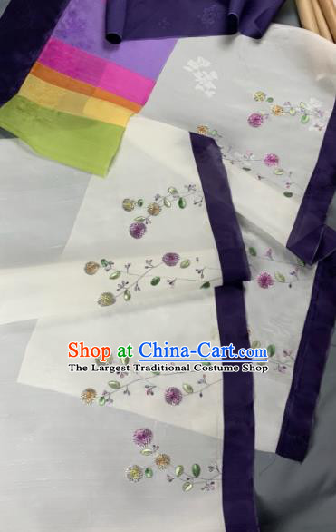 Asian Chinese Traditional Embroidered Dandelion Pattern Design White Silk Fabric Hanfu Material