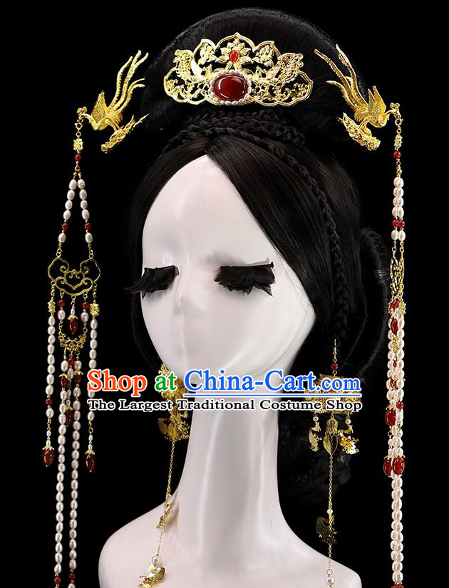 Traditional Chinese Ming Dynasty Phoenix Coronet Tassel Hairpins Headdress Ancient Empress Hair Accessories for Women