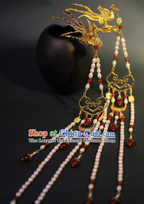 Traditional Chinese Ming Dynasty Phoenix Coronet Tassel Hairpins Headdress Ancient Empress Hair Accessories for Women