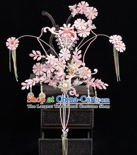 Traditional Chinese Handmade Pink Flowers Fans Ancient Hanfu Wedding Palace Fan for Women