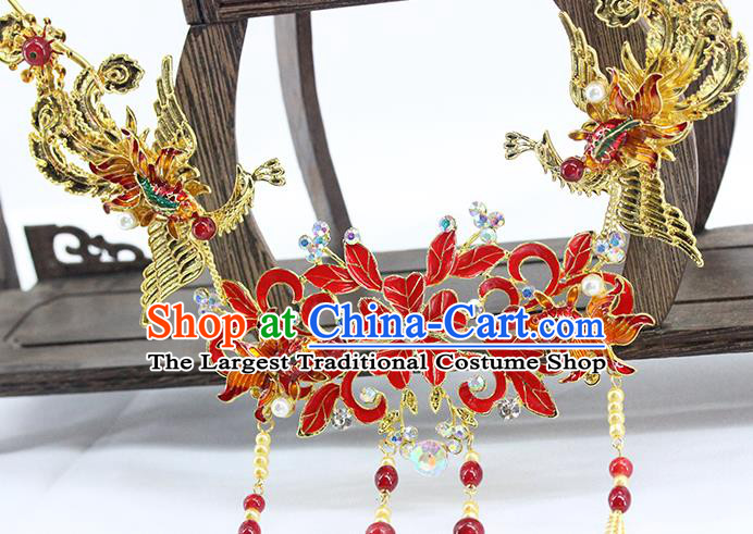 Traditional Chinese Wedding Golden Phoenix Necklace Ancient Bride Handmade Necklet Accessories for Women