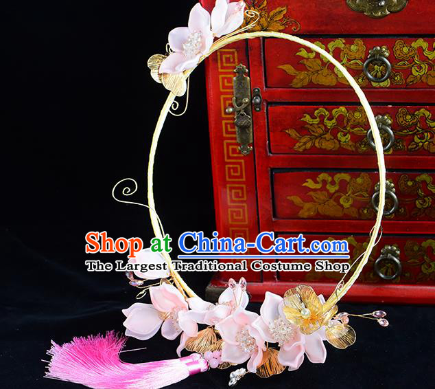 Traditional Chinese Handmade Pink Plum Blossom Fans Ancient Hanfu Wedding Palace Fan for Women