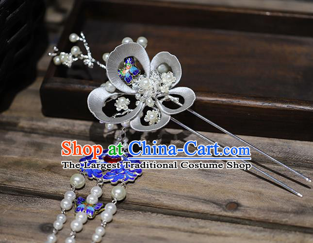 Traditional Chinese Handmade Cloisonne Tassel Hairpin Headdress Ancient Hanfu Hair Accessories for Women
