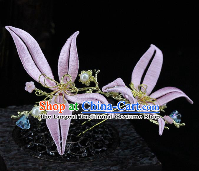 Traditional Chinese Handmade Pink Hairpin Headdress Ancient Hanfu Hair Accessories for Women