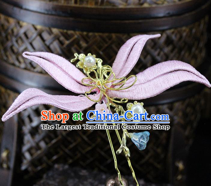 Traditional Chinese Handmade Pink Hairpin Headdress Ancient Hanfu Hair Accessories for Women
