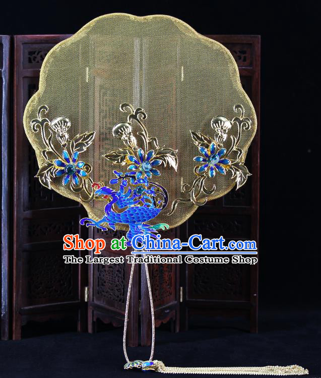 Traditional Chinese Handmade Cloisonne Phoenix Round Fans Ancient Hanfu Wedding Palace Fan for Women