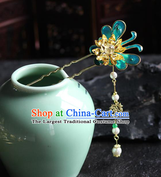 Traditional Chinese Handmade Blue Butterfly Tassel Hairpins Headdress Ancient Hanfu Hair Accessories for Women