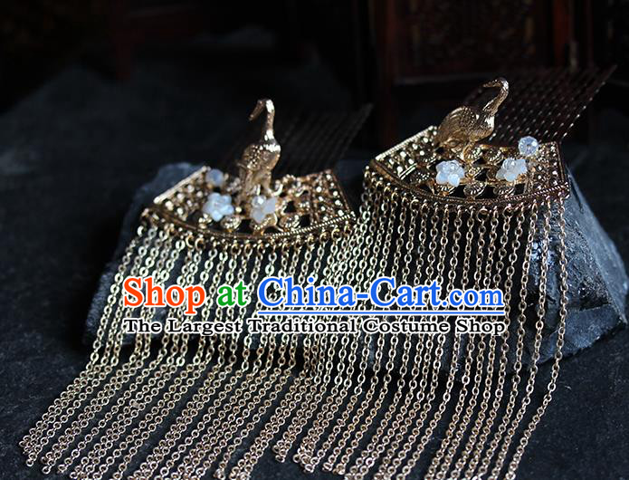 Traditional Chinese Handmade Golden Tassel Hair Combs Headdress Ancient Hanfu Hair Accessories for Women