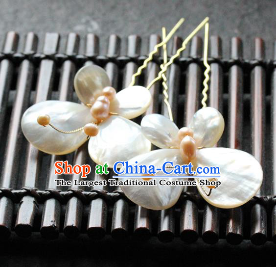 Traditional Chinese Handmade Shell Butterfly Hairpin Headdress Ancient Hanfu Hair Accessories for Women
