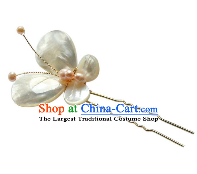Traditional Chinese Handmade Shell Butterfly Hairpin Headdress Ancient Hanfu Hair Accessories for Women