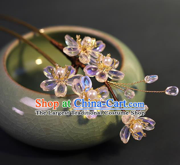 Traditional Chinese Handmade Glass Flower Hairpin Headdress Ancient Hanfu Hair Accessories for Women