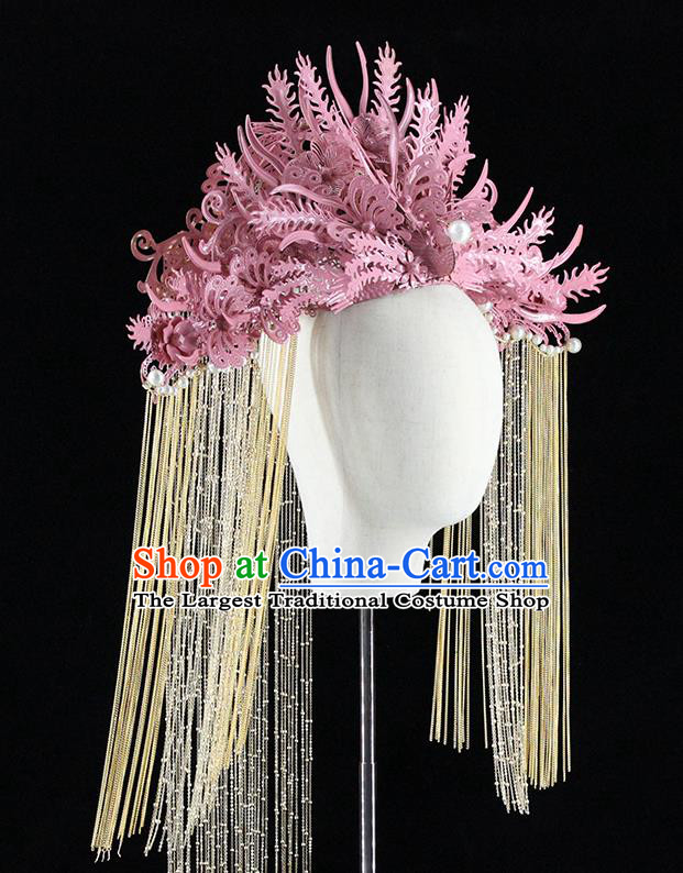 Traditional Chinese Pink Butterfly Phoenix Coronet Hairpins Headdress Ancient Wedding Hair Accessories for Women