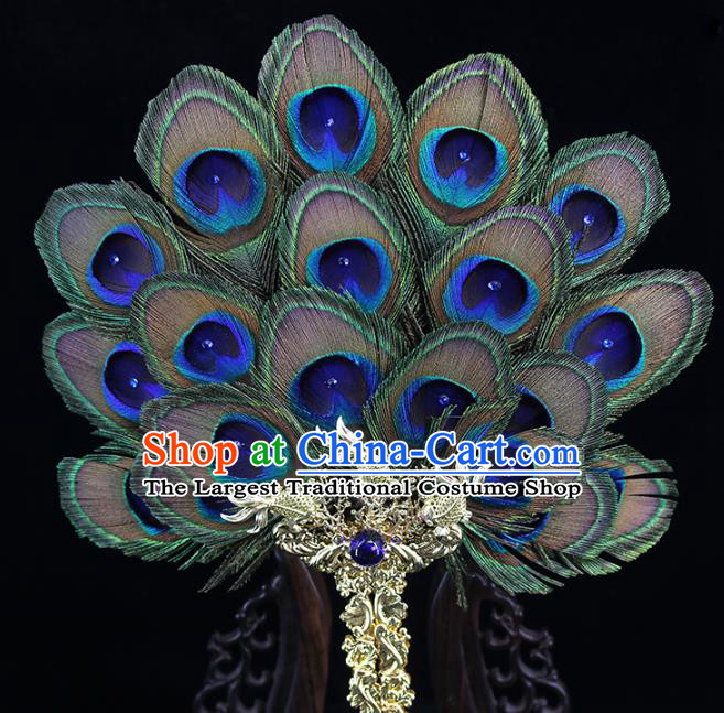 Traditional Chinese Handmade Feather Fans Ancient Hanfu Wedding Palace Fan for Women