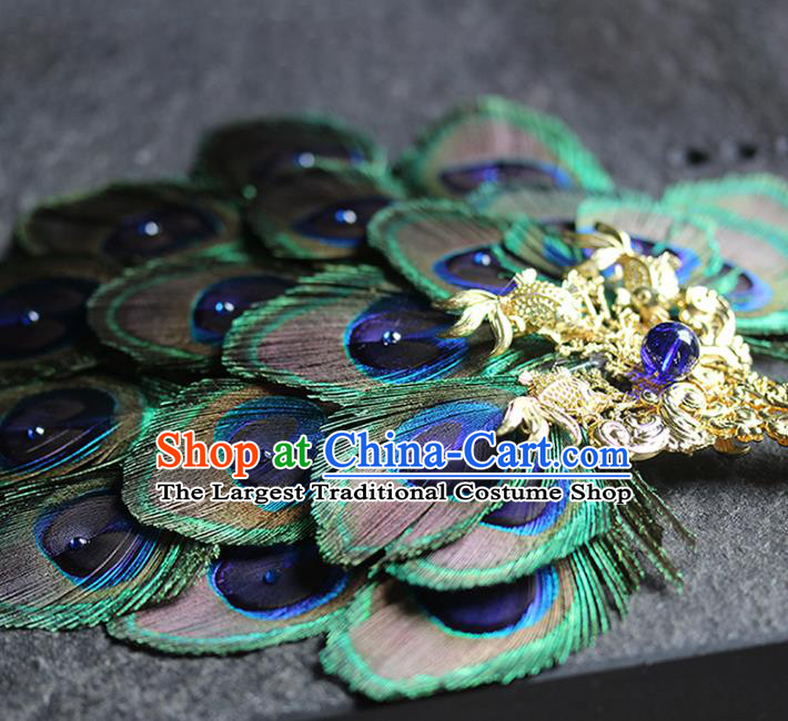 Traditional Chinese Handmade Feather Fans Ancient Hanfu Wedding Palace Fan for Women